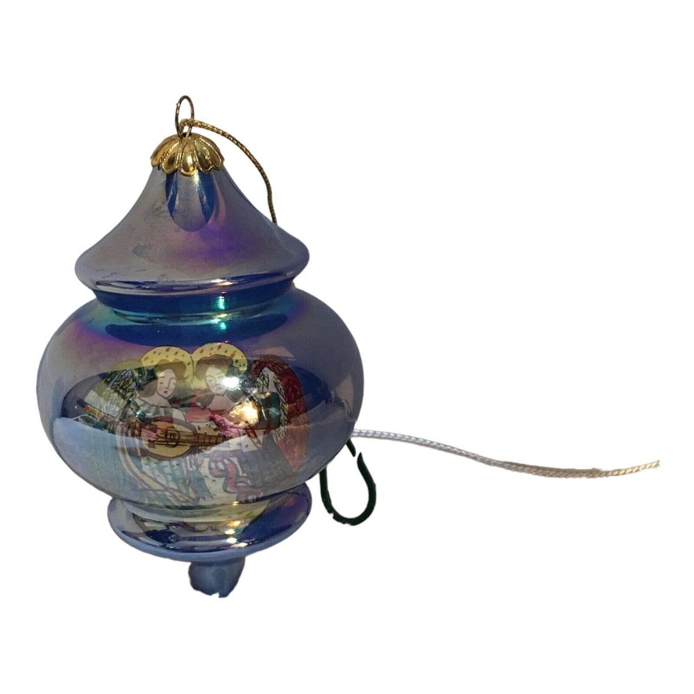 Vintage Bombay Glass Angle Christmas Ornament Blue Purple